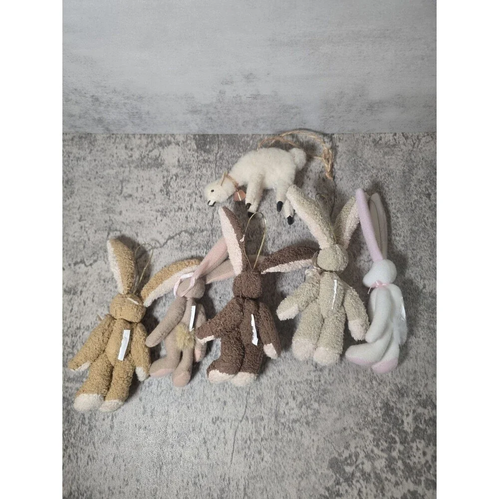 Lot of 5 Vintage Miniature Jointed Rabbit Bunny Teddy Bear 3.5
